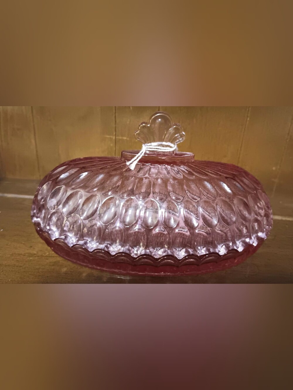 Vintage Pink Pressed Glass Covered Dish